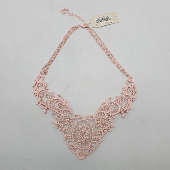 M. Haskell Pink Enamel Floral Statement Necklace Drop Earrings Jewelry Set - Picture 2 of 9